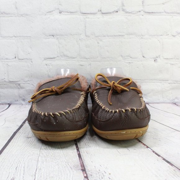 LL Bean Slippers Wicked Good Moosehide Slipper Moccasin Brown Leather Size 11 M - Picture 4 of 9